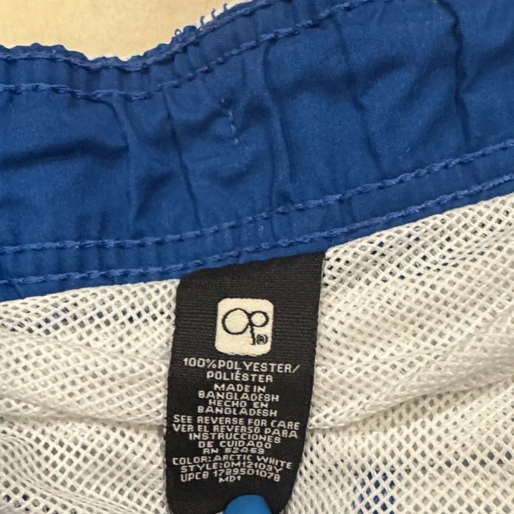 OP Blue and Arctic White Floral Men's Swim Shorts With 4 Pockets Size Large